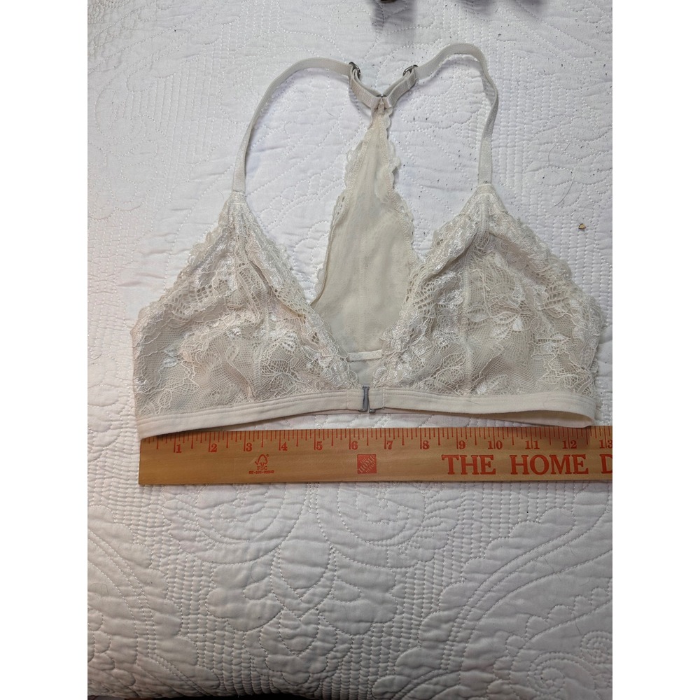 Abercrombie & Fitch Lace Bralette Womens L White Racerback Front Hook Floral
